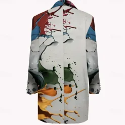 Online OUKU Men's Colorful Winter Coat Fleece Jacket Overcoat Thermal Comfortable Artistic Casual Outdoor Street Daily Wear Buttons 3D Print Front Pocket Winter Turndown Long Sleeve Multi Color