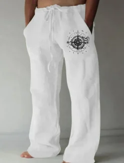 Hot OUKU Men's Compass Pants Trousers Mid Waist Casual Outdoor Street Going out Spring & Fall Black White Green