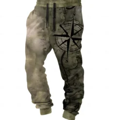 Online OUKU Men's Compass Sweatpants Joggers Pants Trousers Mid Waist Drawstring Elastic Waist Vintage Casual Outdoor Dailywear Pocket Spring Fall Winter 3D Print dark brown Pink Blue