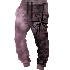 Online OUKU Men's Compass Sweatpants Joggers Pants Trousers Mid Waist Drawstring Elastic Waist Vintage Casual Outdoor Dailywear Pocket Spring Fall Winter 3D Print dark brown Pink Blue