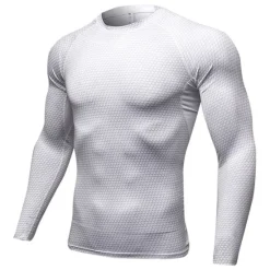 New OUKU Men's Compression Shirt Running Shirt Long Sleeve Tee Tshirt Athletic Spandex Quick Dry Breathability Lightweight Stretchy Fitness Gym Workout Running Sportswear Activewear Snakeskin White Red Blue