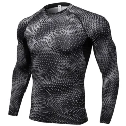 New OUKU Men's Compression Shirt Running Shirt Long Sleeve Tee Tshirt Athletic Spandex Quick Dry Breathability Lightweight Stretchy Fitness Gym Workout Running Sportswear Activewear Snakeskin White Red Blue