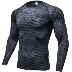 New OUKU Men's Compression Shirt Running Shirt Long Sleeve Tee Tshirt Athletic Spandex Quick Dry Breathability Lightweight Stretchy Fitness Gym Workout Running Sportswear Activewear Snakeskin White Red Blue