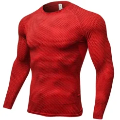 New OUKU Men's Compression Shirt Running Shirt Long Sleeve Tee Tshirt Athletic Spandex Quick Dry Breathability Lightweight Stretchy Fitness Gym Workout Running Sportswear Activewear Snakeskin White Red Blue
