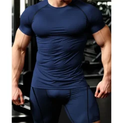 Outlet OUKU Men's Compression Tops Shorts and T Shirt Set Sports T-Shirt Crew Neck Short Sleeve Outdoor Daily Running Gym Fast Dry Breathable 2 Piece Plain Black White Activewear Sport Casual