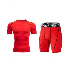 Outlet OUKU Men's Compression Tops Shorts and T Shirt Set Sports T-Shirt Crew Neck Short Sleeve Outdoor Daily Running Gym Fast Dry Breathable 2 Piece Plain Black White Activewear Sport Casual
