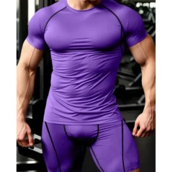 Outlet OUKU Men's Compression Tops Shorts and T Shirt Set Sports T-Shirt Crew Neck Short Sleeve Outdoor Daily Running Gym Fast Dry Breathable 2 Piece Plain Black White Activewear Sport Casual