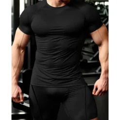 Outlet OUKU Men's Compression Tops Shorts and T Shirt Set Sports T-Shirt Crew Neck Short Sleeve Outdoor Daily Running Gym Fast Dry Breathable 2 Piece Plain Black White Activewear Sport Casual