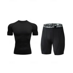 Outlet OUKU Men's Compression Tops Shorts and T Shirt Set Sports T-Shirt Crew Neck Short Sleeve Outdoor Daily Running Gym Fast Dry Breathable 2 Piece Plain Black White Activewear Sport Casual