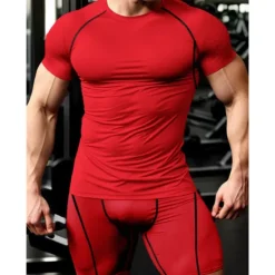 Outlet OUKU Men's Compression Tops Shorts and T Shirt Set Sports T-Shirt Crew Neck Short Sleeve Outdoor Daily Running Gym Fast Dry Breathable 2 Piece Plain Black White Activewear Sport Casual