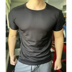 Online OUKU Men's Compression Tops Sports T-Shirt Crewneck Short Sleeves Athleisure Sports Casual Daily Moisture Wicking Soft Letter Lake Blue Black Activewear Casual / Sporty