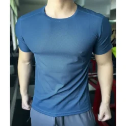 Online OUKU Men's Compression Tops Sports T-Shirt Crewneck Short Sleeves Athleisure Sports Casual Daily Moisture Wicking Soft Letter Lake Blue Black Activewear Casual / Sporty