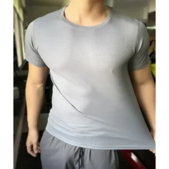Online OUKU Men's Compression Tops Sports T-Shirt Crewneck Short Sleeves Athleisure Sports Casual Daily Moisture Wicking Soft Letter Lake Blue Black Activewear Casual / Sporty