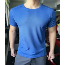 Online OUKU Men's Compression Tops Sports T-Shirt Crewneck Short Sleeves Athleisure Sports Casual Daily Moisture Wicking Soft Letter Lake Blue Black Activewear Casual / Sporty