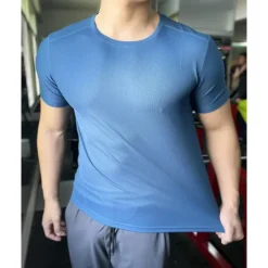 Online OUKU Men's Compression Tops Sports T-Shirt Crewneck Short Sleeves Athleisure Sports Casual Daily Moisture Wicking Soft Letter Lake Blue Black Activewear Casual / Sporty