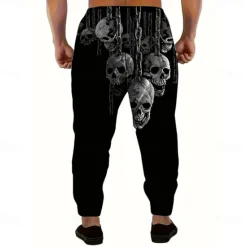 Outlet OUKU Men's Cool Skulls Chains Print Halloween Costumes Sweatpants Joggers Trousers Mid Waist Drawstring Elastic Waist Dark Gothic Style Jogging Streetwear Workout Athletic Sweatpants with Pockets Spring Black