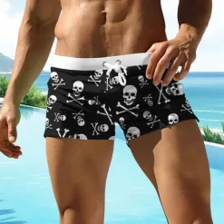Outlet OUKU Men's Cool Skulls Halloween Costumes Swim Trunks Swim Shorts Board Shorts Mid Waist 3D Print Hawaiian Surfing Holiday Beach with Mesh lining Elastic Waist Drawstring Designer Clothing Apparel