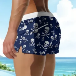 Outlet OUKU Men's Cool Skulls Halloween Costumes Swim Trunks Swim Shorts Board Shorts Mid Waist 3D Print Hawaiian Surfing Holiday Beach with Mesh lining Elastic Waist Drawstring Designer Clothing Apparel