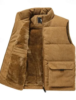 Best OUKU Men's Corduroy Fleece Vest Outdoor Vest Gilet Punk Active Fall Winter Polyester Solid Color Turtleneck Black Light Brown Army Green Vest