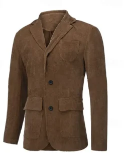 Online OUKU Men's Corduroy Jacket Outdoor Work Daily Pocket Warm Fashion Fall & Winter Polyester Solid Color Pocket Buttons Single Breasted Blazer Black Brown