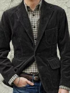 Online OUKU Men's Corduroy Jacket Outdoor Work Daily Pocket Warm Fashion Fall & Winter Polyester Solid Color Pocket Buttons Single Breasted Blazer Black Brown