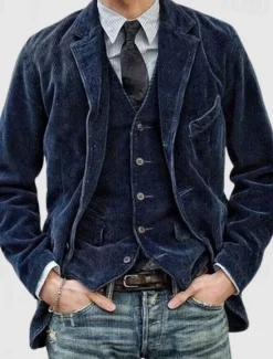 Clearance OUKU Men's Corduroy Jacket Transition Jacket Going out Pocket All Seasons Plain Classic Lapel Regular Black Brown Army Green Dark Blue Jacket