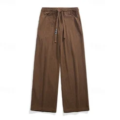 OUKU Men's Corduroy Pants Trousers Casual Pants Drawstring Elastic Waist Straight Leg Plain Comfort Warm Full Length Outdoor Casual Daily Sports Fashion Dark Brown Black