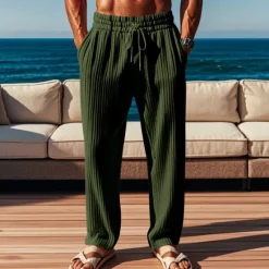 OUKU Men's Corduroy Pants Trousers Casual Pants Pocket Elastic Waist Drawstring Plain Comfort Sports Outdoor Daily Fashion Casual ArmyGreen Black Micro-elastic