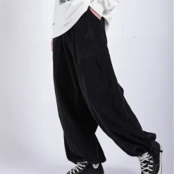 OUKU Men's Corduroy Pants Trousers Baggy Pants Casual Pants Pocket Wide Leg Baggy Solid Color Comfort Warm Full Length Casual Daily Fashion Streetwear Loose Fit Black Brown