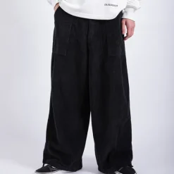 OUKU Men's Corduroy Pants Trousers Baggy Pants Casual Pants Pocket Wide Leg Baggy Solid Color Comfort Warm Full Length Casual Daily Fashion Streetwear Loose Fit Black Brown