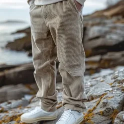 Online OUKU Men's Corduroy Pants Trousers Casual Pants Drawstring Elastic Waist Straight Leg Plain Comfort Warm Full Length Outdoor Casual Daily Sports Fashion Black Coffee