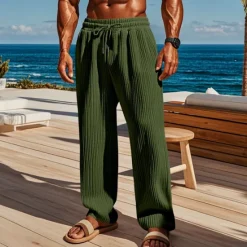 Discount OUKU Men's Corduroy Pants Trousers Summer Pants Beach Pants Pocket Elastic Waist Drawstring Plain Comfort Sports Outdoor Daily Fashion Casual Black Green Micro-elastic
