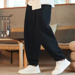 Outlet OUKU Men's Corduroy Pants Trousers Casual Shorts Pocket Drawstring Elastic Waist Plain Comfort Sports Outdoor Daily Fashion Casual Black Navy Blue Micro-elastic