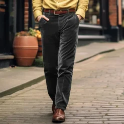 Online OUKU Men's Corduroy Pants Trousers Casual Pants Front Pocket Straight Leg Plain Comfort Casual Daily Holiday Fashion Basic Black Khaki