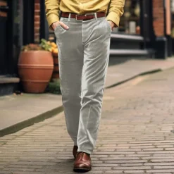 Online OUKU Men's Corduroy Pants Trousers Casual Pants Front Pocket Straight Leg Plain Comfort Casual Daily Holiday Fashion Basic Black Khaki