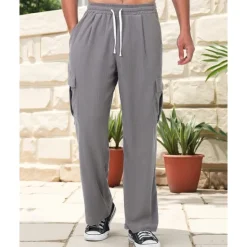 New OUKU Men's Corduroy Pants Trousers Casual Pants Drawstring Elastic Waist Multi Pocket Plain Comfort Sports Outdoor Daily Fashion Casual Black Army Green Micro-elastic