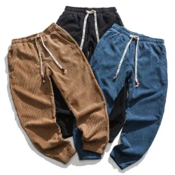 Discount OUKU Men's Corduroy Pants Warm Solid Colored Warm Sports Full Length Outdoor Daily Casual / Sporty Chino Slim Black Blue Low Waist Inelastic