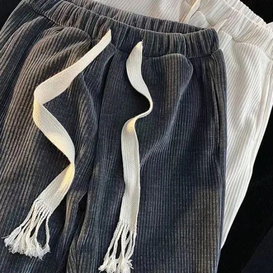 New OUKU Men's Corduroy Pants Winter Pants Trousers Drawstring Elastic Waist Straight Leg Solid Color Comfort Warm Casual Daily Streetwear Sports Fashion Black Apricot Micro-elastic