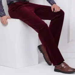 Discount OUKU Men's Corduroy Pants Winter Pants Trousers Casual Pants Pocket Straight Leg Solid Colored Comfort Warm Daily Going out Fashion Streetwear Black Wine High Waist Micro-elastic