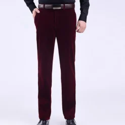 Discount OUKU Men's Corduroy Pants Winter Pants Trousers Casual Pants Pocket Straight Leg Solid Colored Comfort Warm Daily Going out Fashion Streetwear Black Wine High Waist Micro-elastic