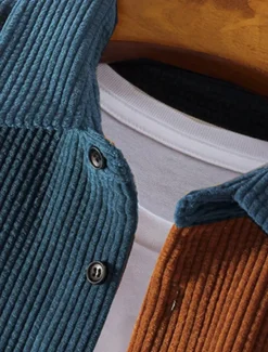 New OUKU Men's Corduroy Shirt Button Up Shirt Overshirt Color Block Outdoor Daily Blue Brown Green Long Sleeve Lapel Spring & Fall Clothing Apparel Pocket