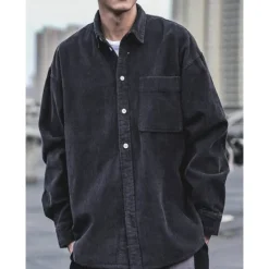 Sale OUKU Men's Corduroy Shirt Shirt Jacket Overshirt Plain Outdoor Daily Black Coffee Gray Long Sleeve Lapel Spring & Fall Clothing Apparel Pocket