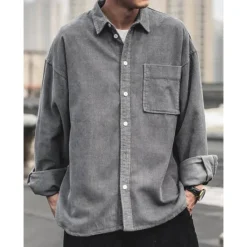 Sale OUKU Men's Corduroy Shirt Shirt Jacket Overshirt Plain Outdoor Daily Black Coffee Gray Long Sleeve Lapel Spring & Fall Clothing Apparel Pocket