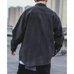 Sale OUKU Men's Corduroy Shirt Shirt Jacket Overshirt Plain Outdoor Daily Black Coffee Gray Long Sleeve Lapel Spring & Fall Clothing Apparel Pocket