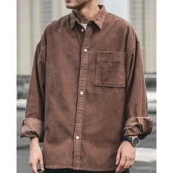 Sale OUKU Men's Corduroy Shirt Shirt Jacket Overshirt Plain Outdoor Daily Black Coffee Gray Long Sleeve Lapel Spring & Fall Clothing Apparel Pocket