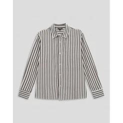 Clearance OUKU Men's Cotton Long Sleeve Striped Fold-over Collar School Formal Clothing Apparel Elegant Active Vacation Vintage Black
