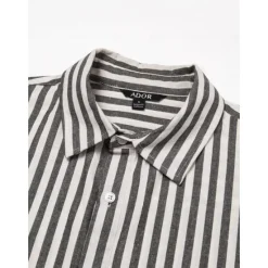 Clearance OUKU Men's Cotton Long Sleeve Striped Fold-over Collar School Formal Clothing Apparel Elegant Active Vacation Vintage Black