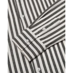 Clearance OUKU Men's Cotton Long Sleeve Striped Fold-over Collar School Formal Clothing Apparel Elegant Active Vacation Vintage Black