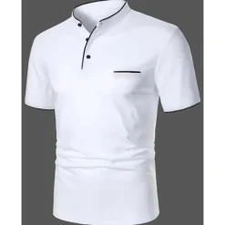 New OUKU Men's Cotton Blend Polo Shirt Golf Shirt Street Casual Stand Collar Banded Collar Short Sleeve Fashion Basic Plain Classic Summer Regular Fit Navy Black White Red Cotton Blend Polo Shirt