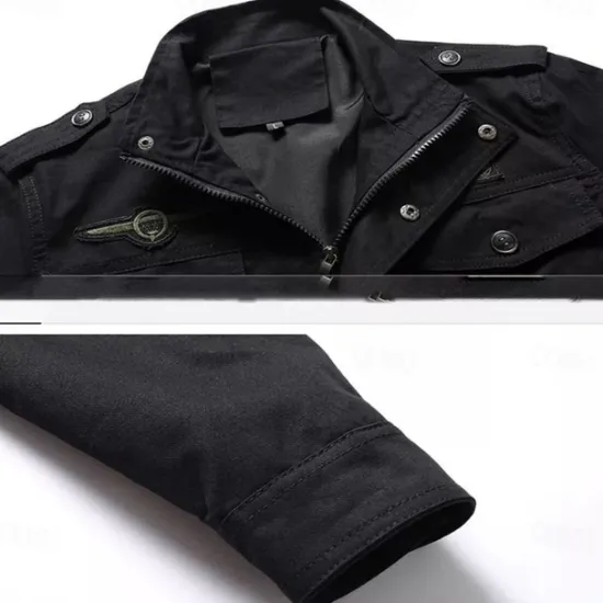 Clearance OUKU Men's Cotton Embroidered Military Jacket Cargo Jacket with Shoulder Straps Long Sleeve Standing Collar Multi-Pockets Coat Trucker Jacket Animal Horse Print Tactical Outerwear
